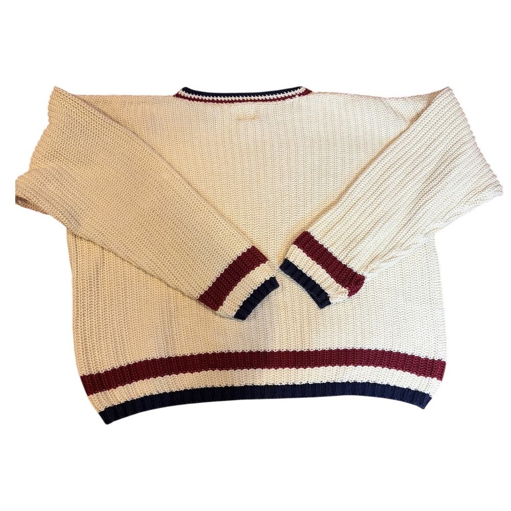 Vintage Cotton Cricket Tennis Sweater MEDIUM Navy Burgundy Tipped Crewneck - Picture 2 of 8